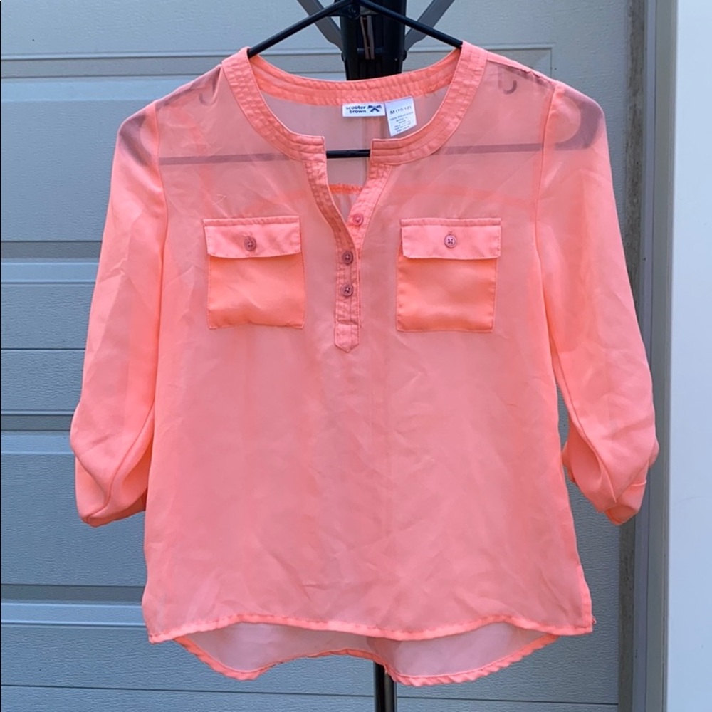 Girls Coral Blouse With Two Front Pockets